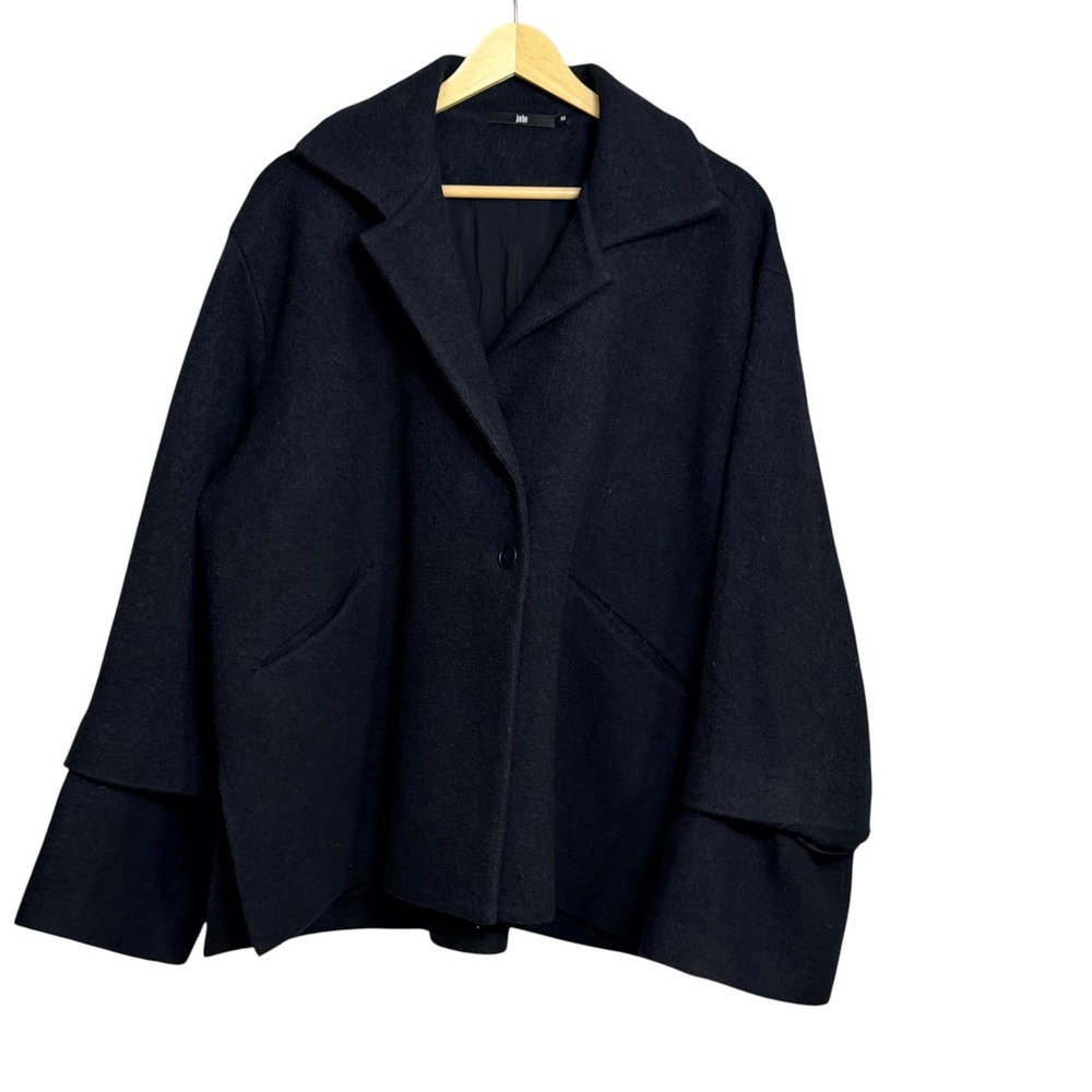 Jarbo Black Italian Cold Wool Boxy Jacket Notched Lapel Size M Luxury Coat